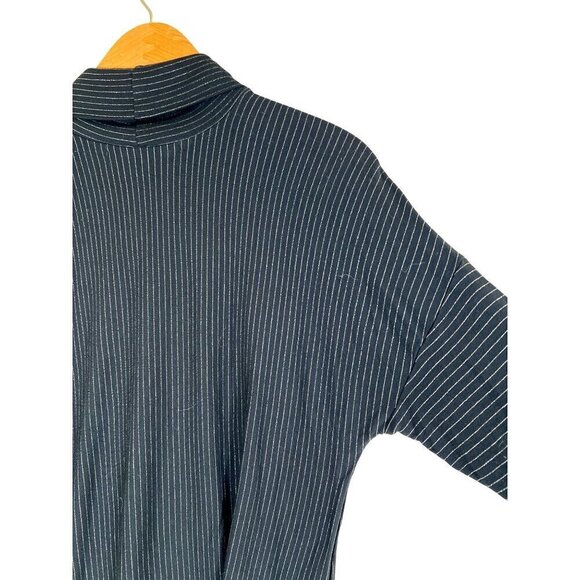 Michael Stars Women Size M Black Top Silver Stripe High Neck Turtleneck Stretchy - Picture 4 of 14